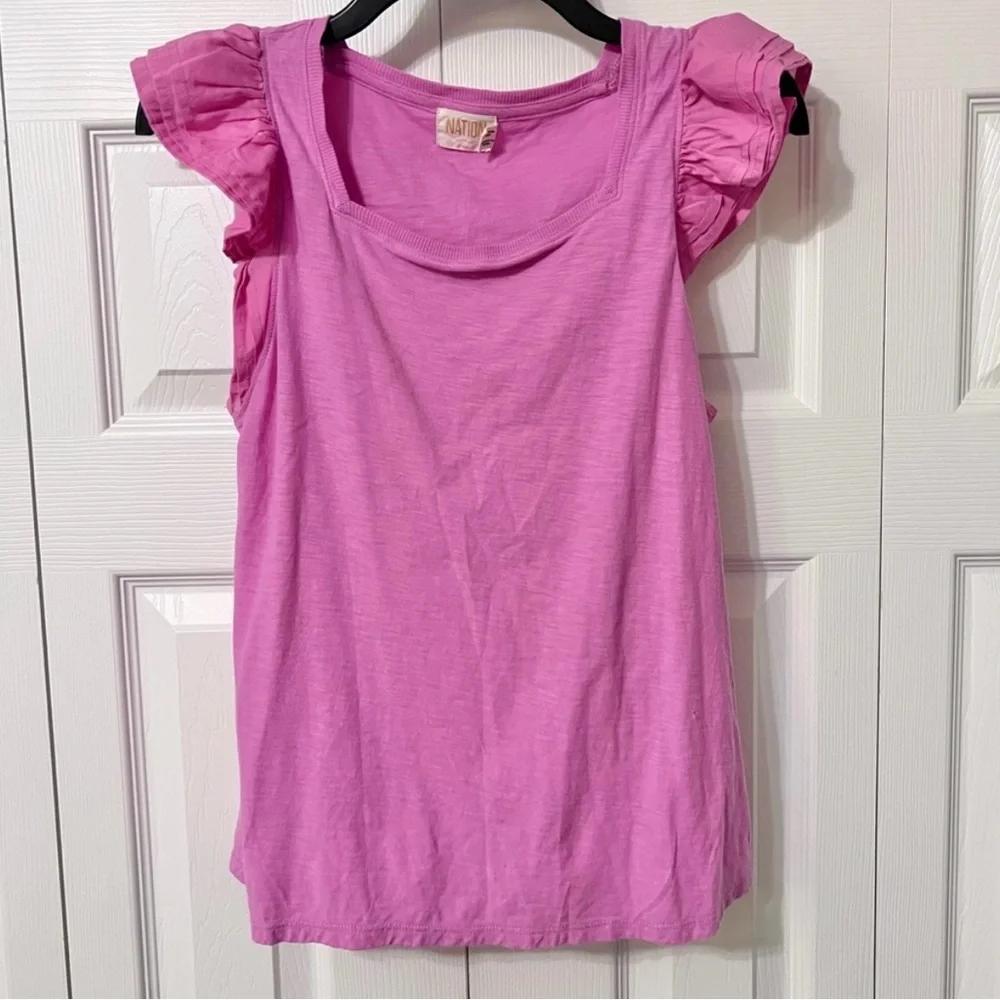 Nation LTD Cameo Notched Ruffle Top in Prom Date Pink Size Small - Picture 2 of 10